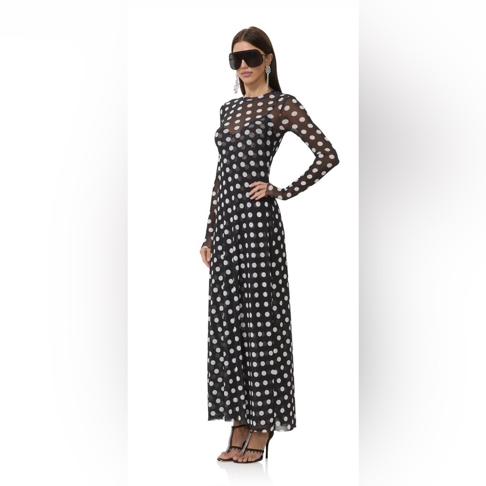 AFRM Paola navy with mint dots(see picture of color)Long Sleeve Dress size large